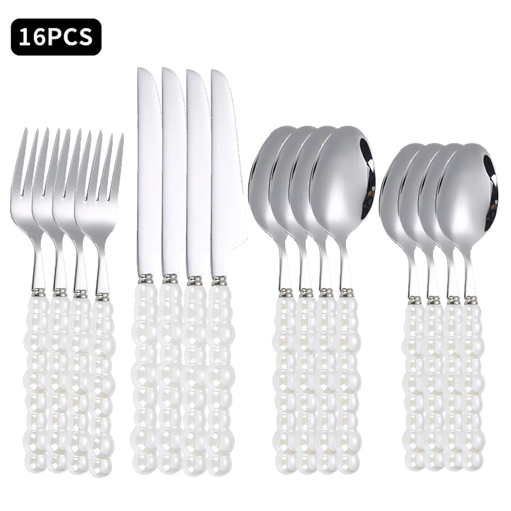 16PCS Pearl Tableware Set Ins Style Creative Gift for Home Tableware Wedding Tableware Table Decoration Supplies Wedding Faviour